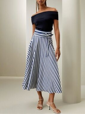 Lilysilk Silk Striped Midi Skirt Size 8